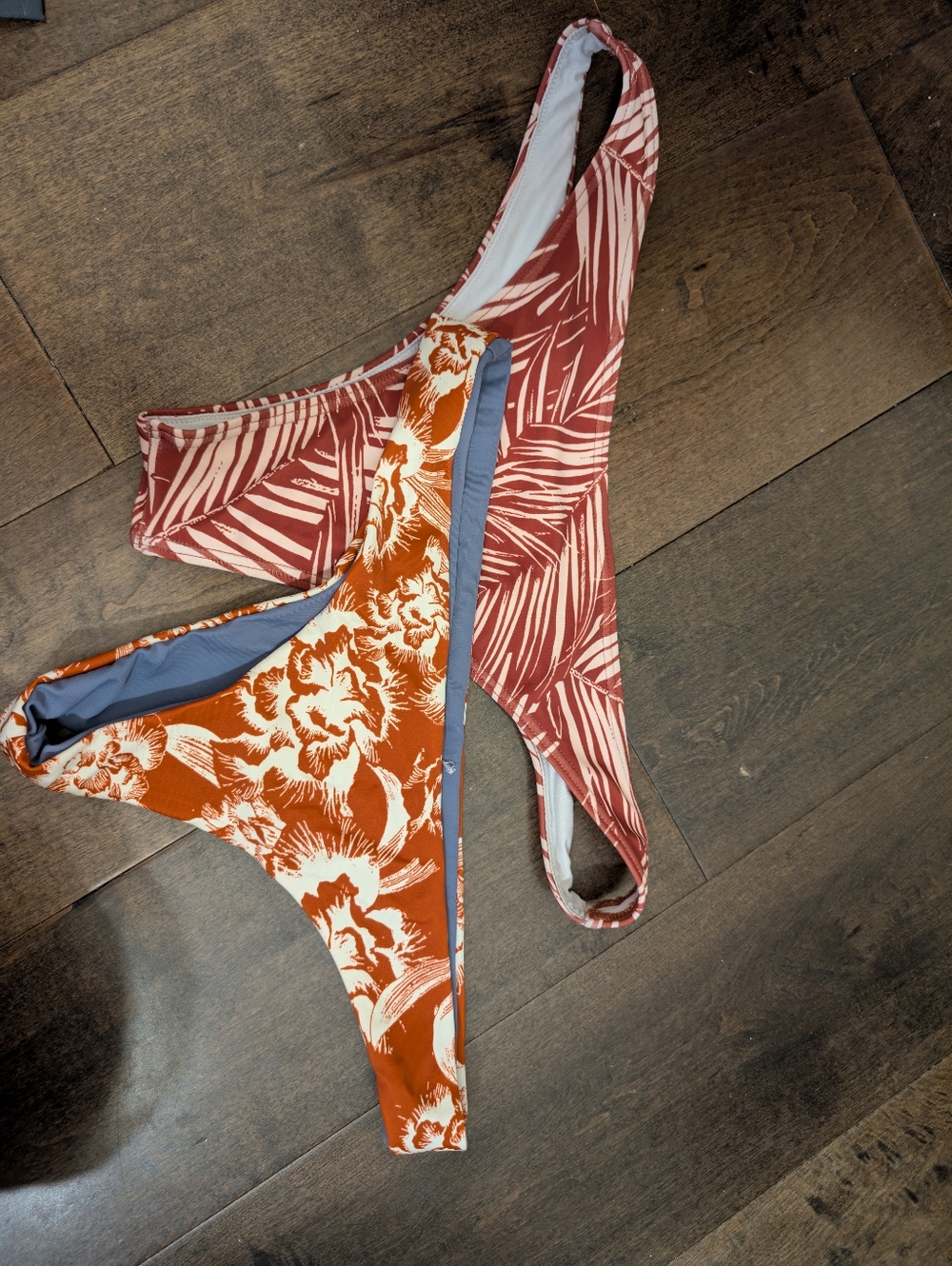 Tropical Print Bikini Bottoms - Rust & Mauve